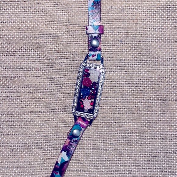 Origami Owl Floral Leather Bracelet Wrap/Silver Bar Rectangular Locket/charms - Picture 3 of 9